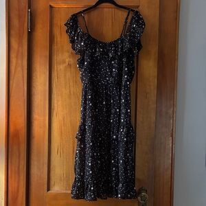 Xhilaration Black Asymmetrical Dress with White Stars